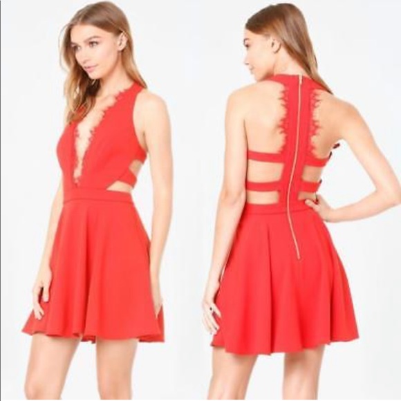 bebe Dresses & Skirts - • Bebe x Naven • Scallop Lace Red Mini Dress 0